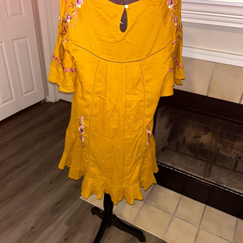 Summer Dress Festival Free People Mustard Floral Long Sleeve Dress - Picture 4 of 7